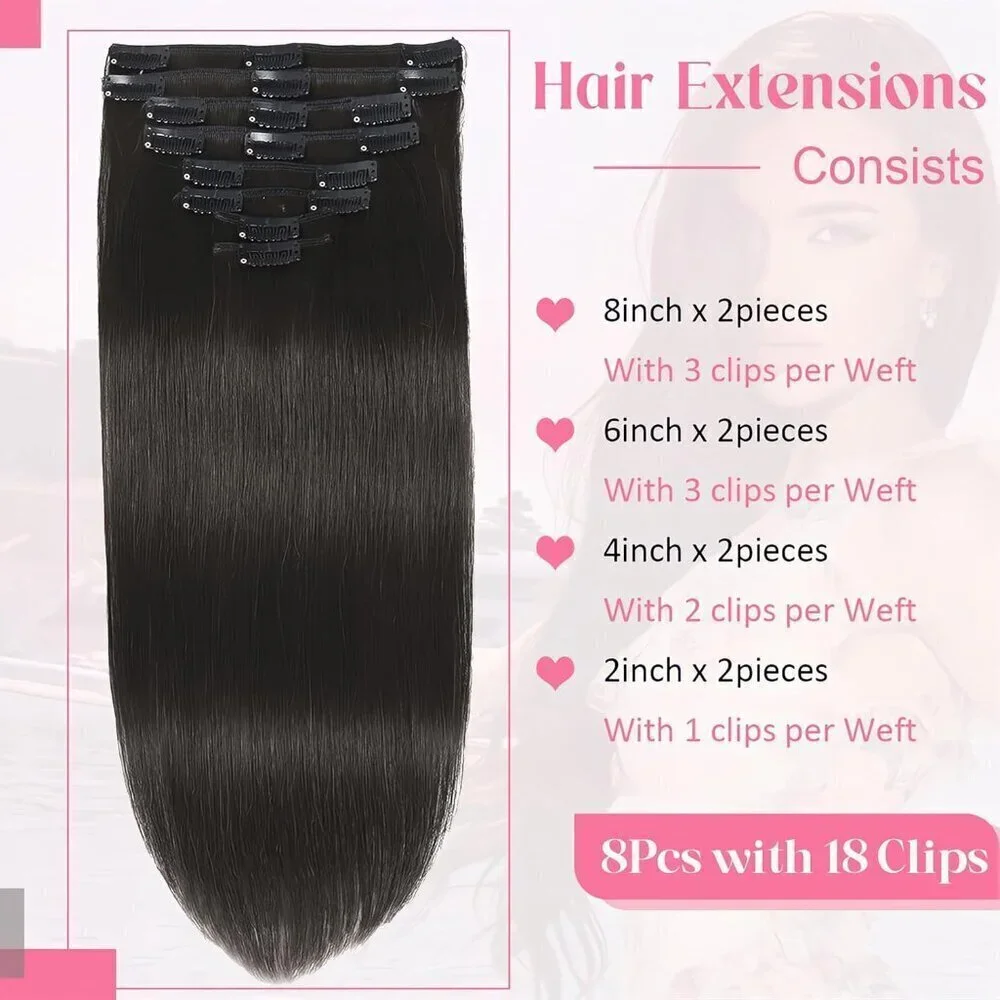 Clip in Hair Extensions Real Human Hair, 100g/3.6oz, Clip in 100% Brazilian Remy